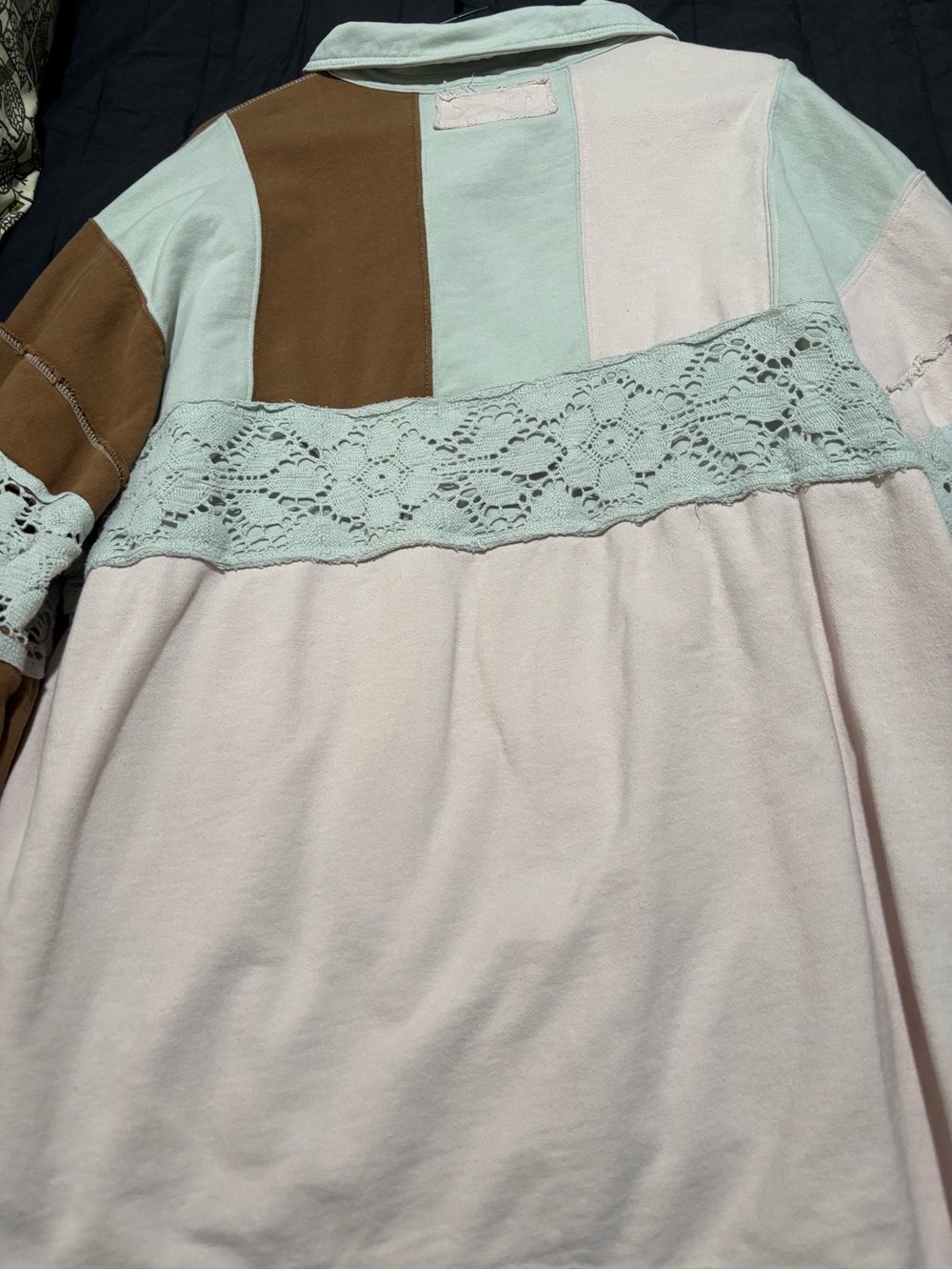 We The Free Colorblock Lace-Trim Rugby Pullover in Pink, Cream & Brown - Picture 6 of 9